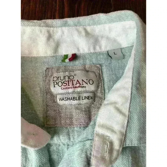 Bruno Positano Mens Linen Blend Short Sleeve Button Up Shirt Size Large Blue - Picture 7 of 9